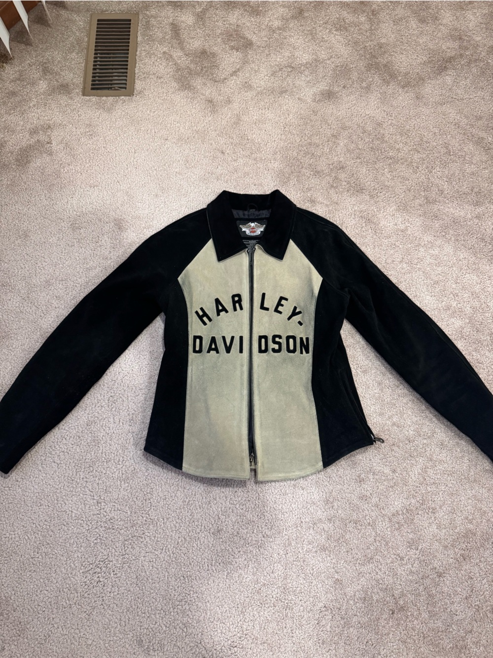 Harley-Davidson Black and Beige Suede Zip-Front Women's Jacket